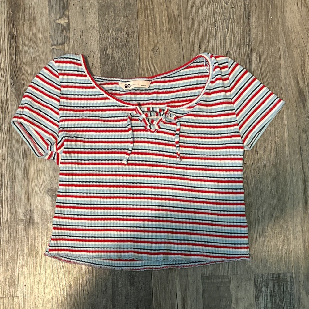 SO Red and White Striped Crop Top